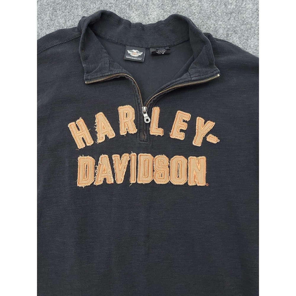 Harley Davidson Pullover Sweater Mens 2XL Black 1/4 Zip Spellout Motorcycle Bike
